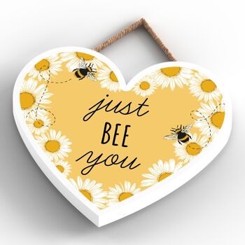 P3087 - Plaque décorative à suspendre en forme de cœur en bois sur le thème de l'abeille jaune Just Bee You 4