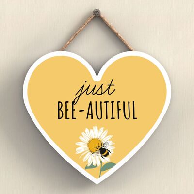 P3088 - Targa da appendere a forma di cuore in legno decorativo a tema Just Bee-Autiful Yellow Bee