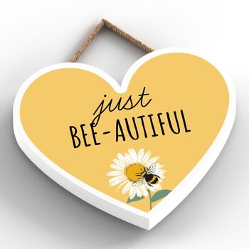 P3088 - Plaque décorative à suspendre en forme de cœur en bois sur le thème de l'abeille jaune Just Bee-Autiful 2