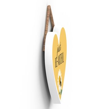 P3088 - Plaque décorative à suspendre en forme de cœur en bois sur le thème de l'abeille jaune Just Bee-Autiful 3