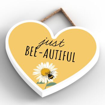 P3088 - Plaque décorative à suspendre en forme de cœur en bois sur le thème de l'abeille jaune Just Bee-Autiful 4