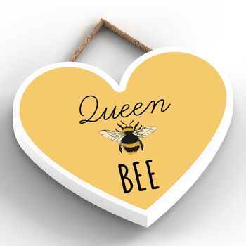 P3089 - Plaque décorative à suspendre en forme de cœur en bois sur le thème de la reine des abeilles jaunes 2