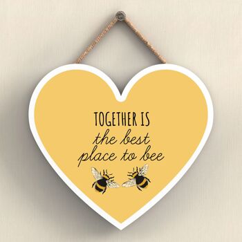 P3090 - Together Is The Best Plaque décorative à suspendre en bois en forme de cœur sur le thème de l'abeille jaune 1