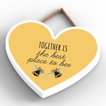 P3090 - Together Is The Best Plaque décorative à suspendre en bois en forme de cœur sur le thème de l'abeille jaune 4