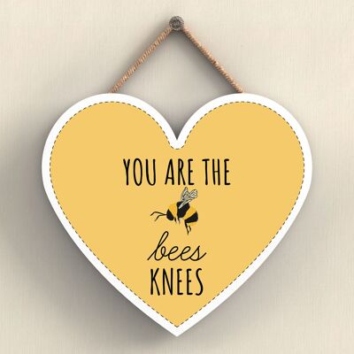 P3092 - You Are The Bees Knees Yellow Bee Themed Decorative Wooden Heart Shaped Hanging Plaque