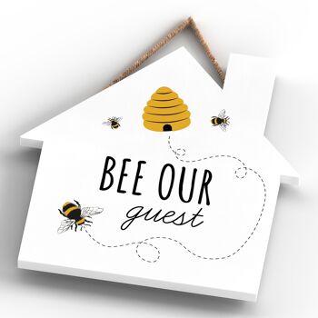 P3093 - Plaque à suspendre décorative en forme de maison en bois sur le thème de l'abeille 4