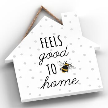 P3095 - Plaque décorative à suspendre en forme de maison en bois sur le thème de l'abeille 2