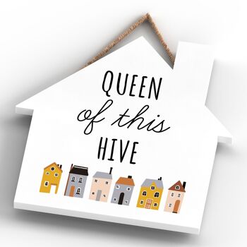 P3098 - Plaque décorative à suspendre en forme de maison en bois sur le thème de la reine de cette ruche 4