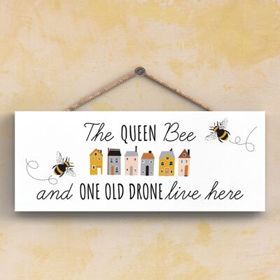 P3105 - Queen Bee Old Drone Bee Themed Decorative Wooden Rectangle Hanging Plaque