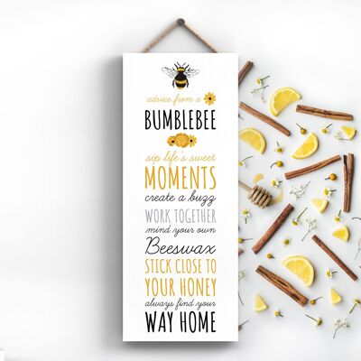 P3108 - Plaque à suspendre rectangulaire en bois décorative sur le thème des conseils d'une abeille