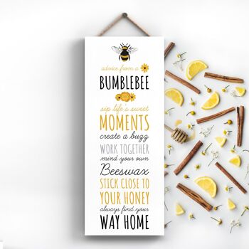 P3108 - Plaque à suspendre rectangulaire en bois décorative sur le thème des conseils d'une abeille 1