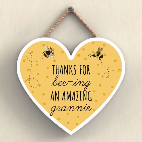 P3111-13 - Thanks For Bee-Ing An Amazing Grannie Bee Themed Heart Shaped Wooden Hanging Plaque