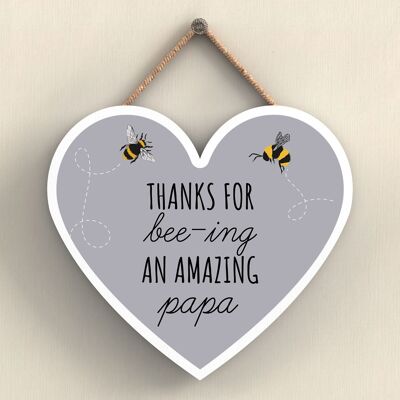 P3113-12 - Thanks For Bee-Ing An Amazing Papa Bee Themed Heart Shaped Wooden Hanging Plaque