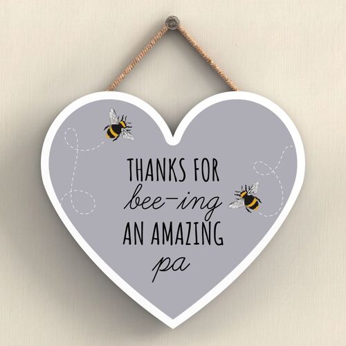 P3113-13 - Thanks For Bee-Ing An Amazing Pa Bee Themed Heart Shaped Wooden Hanging Plaque
