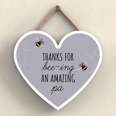 P3113-13 - Merci pour Bee-Ing une incroyable plaque à suspendre en bois en forme de cœur sur le thème de l'abeille Pa