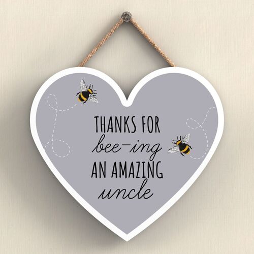 P3113-16 - Thanks For Bee-Ing An Amazing Uncle Bee Themed Heart Shaped Wooden Hanging Plaque