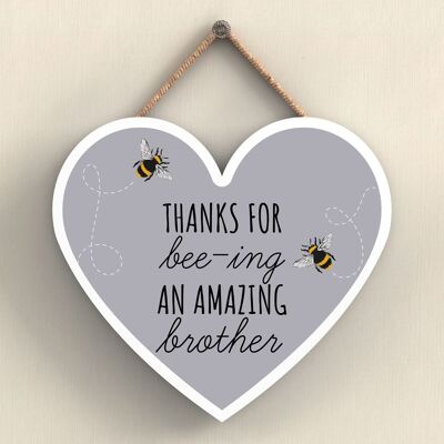P3113-3 - Thanks For Bee-Ing An Amazing Brother Bee Themed Heart Shaped Wooden Hanging Plaque