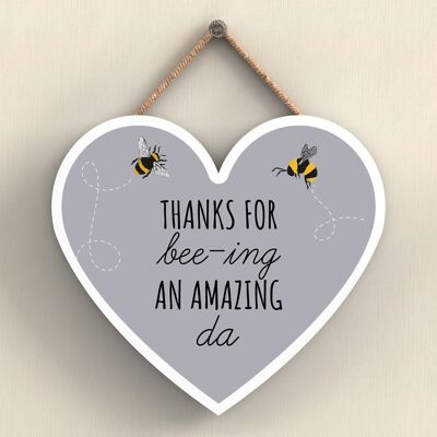 P3113-5 - Gracias por Bee-Ing An Amazing Da Bee Placa colgante de madera en forma de corazón