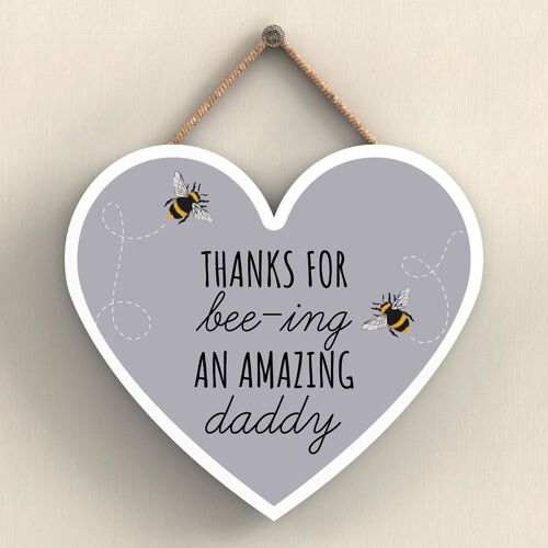 P3113-6 - Thanks For Bee-Ing An Amazing Daddy Bee Themed Heart Shaped Wooden Hanging Plaque