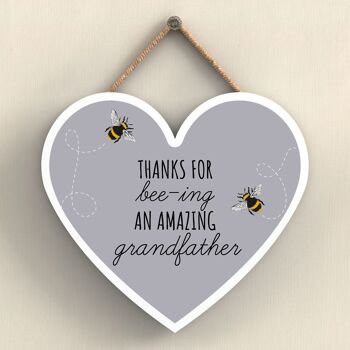 P3113-9 - Thanks For Bee-Ing An Amazing Grandfather Bee Plaque à suspendre en bois en forme de cœur