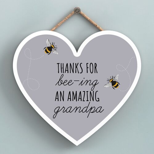 P3114-10 - Thanks For Bee-Ing An Amazing Grandpa Bee Themed Heart Shaped Wooden Hanging Plaque