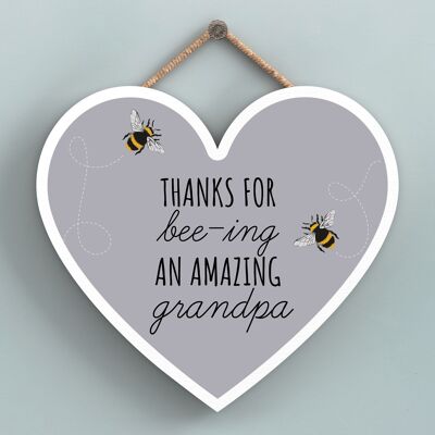 P3114-10 – Thanks For Bee-Ing An Amazing Grandpa Bee Themed Heart Shaped Wooden Hanging Plaque
