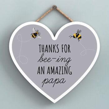 P3114-12 - Merci pour Bee-Ing une incroyable plaque à suspendre en bois en forme de cœur sur le thème de papa abeille