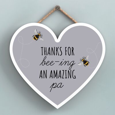 P3114-13 - Thanks For Bee-Ing An Amazing Pa Bee Themed Heart Shaped Wooden Hanging Plaque