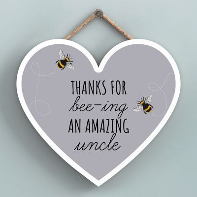 P3114-16 – Thanks For Bee-Ing An Amazing Uncle Bee Themed Heart Shaped Wooden Hanging Plaque