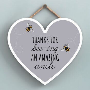 P3114-16 - Thanks For Bee-Ing An Amazing Oncle Bee Plaque à suspendre en bois en forme de cœur