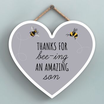 P3114-2 - Thanks For Bee-Ing An Amazing Son Bee Plaque à suspendre en bois en forme de cœur