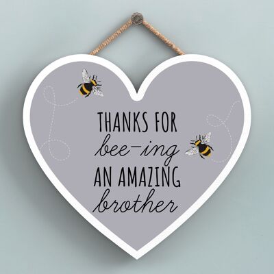 P3114-3 - Placa colgante de madera con forma de corazón gracias por Bee-Ing An Amazing Brother Bee