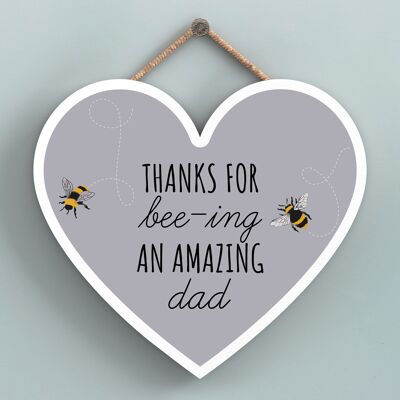 P3114-4 – Thanks For Bee-Ing An Amazing Dad Bee Themed Heart Shaped Wooden Hanging Plaque