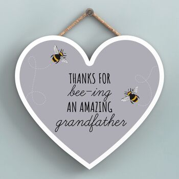 P3114-9 - Thanks For Bee-Ing An Amazing Grandfather Bee Plaque à suspendre en bois en forme de cœur