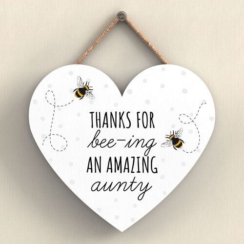 P3115-11 - Thanks For Bee-Ing Amazing Aunty Bee Themed Heart Shaped Hanging Plaque