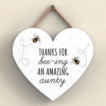 P3115-11 - Thanks For Bee-Ing Amazing Aunty Bee Plaque à suspendre en forme de cœur