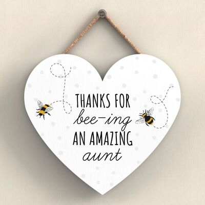 P3115-12 - Grazie per Bee-Ing Incredibile targa da appendere a forma di cuore a tema zia ape