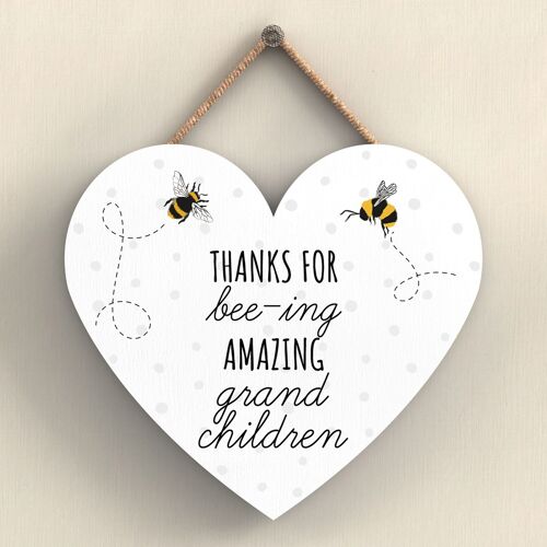 P3115-13 - Thanks For Bee-Ing Amazing Grandchildren Bee Themed Heart Shaped Hanging Plaque