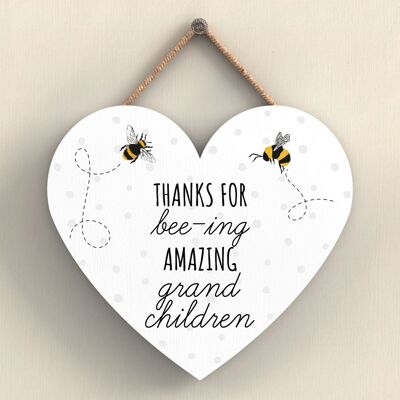 P3115-13 - Thanks For Bee-Ing Amazing Grandchildren Bee Plaque à suspendre en forme de cœur