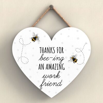 P3115-14 - Placa colgante en forma de corazón con diseño de abeja gracias por Bee-Ing Amazing Work Friend