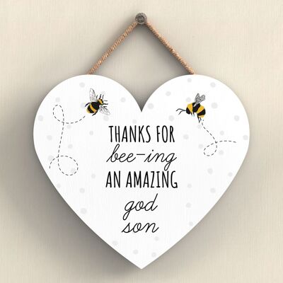 P3115-16 - Placa colgante en forma de corazón con tema de abeja de God Son Amazing de Bee-Ing
