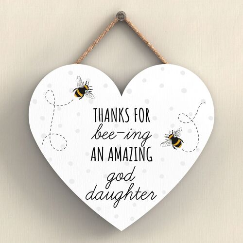 P3115-17 - Thanks For Bee-Ing Amazing God Daughter Bee Themed Heart Shaped Hanging Plaque