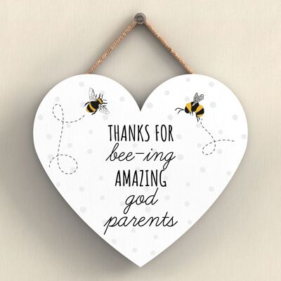 P3115-18 – Thanks For Bee-Ing Amazing God Parents Bee Themed Heart Shaped Hanging Plaque
