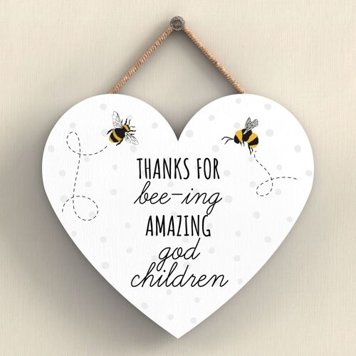 P3115-19 - Thanks For Bee-Ing Amazing God Children Bee Themed Heart Shaped Hanging Plaque