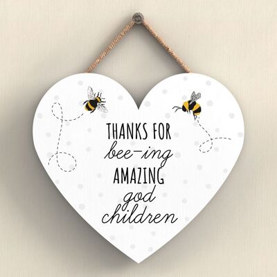 P3115-19 - Thanks For Bee-Ing Amazing God Children Bee Themed Heart Shaped Hanging Plaque