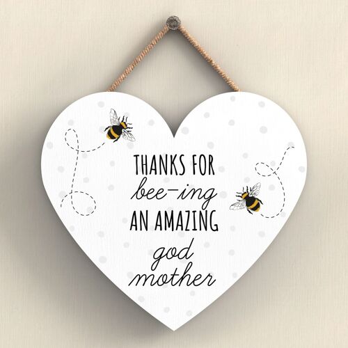 P3115-20 - Thanks For Bee-Ing Amazing God Mother Bee Themed Heart Shaped Hanging Plaque