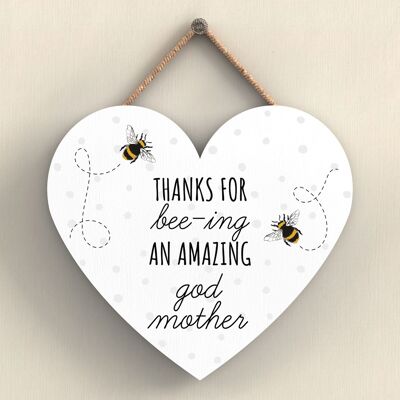 P3115-20 – Thanks For Bee-Ing Amazing God Mother Bee Themed Heart Shaped Hanging Plaque