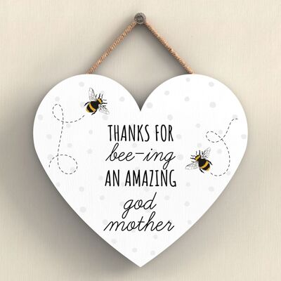 P3115-20 - Thanks For Bee-Ing Amazing God Mother Bee Themed Heart Shaped Hanging Plaque