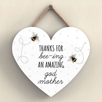 P3115-20 - Thanks For Bee-Ing Amazing God Mother Bee Plaque à suspendre en forme de cœur