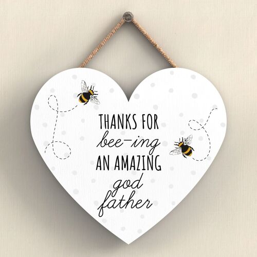 P3115-21 - Thanks For Bee-Ing Amazing God Father Bee Themed Heart Shaped Hanging Plaque